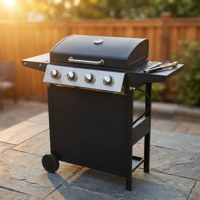Propane Grill 4 Burner Barbecue Grill Stainless Steel Gas Grill in Black — Studio Shot