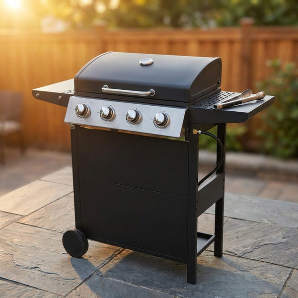 Propane Grill 4 Burner Barbecue Grill Stainless Steel Gas Grill in Black — Studio Shot