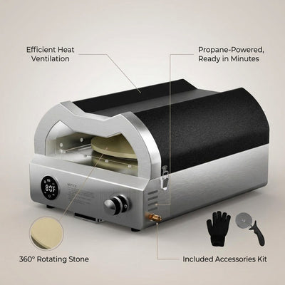 12 In. Propane Pizza Oven, Outdoor Pizza Oven in Black with Rotating Pizza Stone, Glove and Pizza Cutter