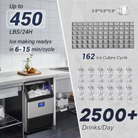 26.54 In. 450 Lbs. 24H Full/Half Size Cube Commercial Freestanding Ice Maker in Stainless Steel with 90 Lbs. Storage Bin