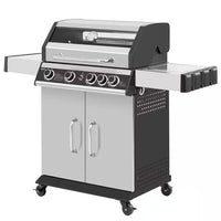 4-Burner Propane Gas Grill with Side Burner with Glass Viewing Window, Cabinet Style, Silver
