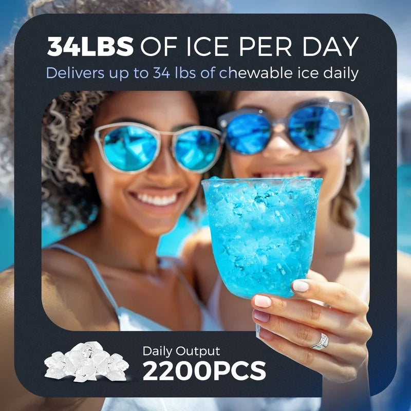 35Lbs/24H Nugget Ice Maker Countertop,Portable Ice Maker Machine with Auto-Cleaning, Black