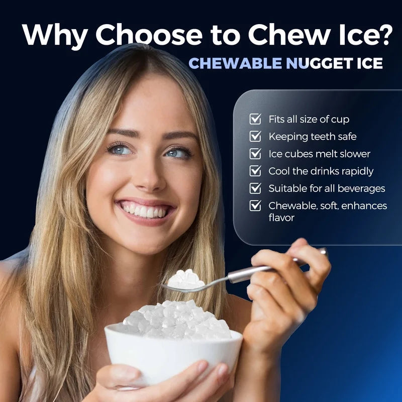 35Lbs/24H Nugget Ice Maker Countertop,Portable Ice Maker Machine with Auto-Cleaning, Black