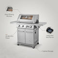 4-Burner Propane Gas Grill with Side Burner with Glass Viewing Window, Cabinet Style, Silver