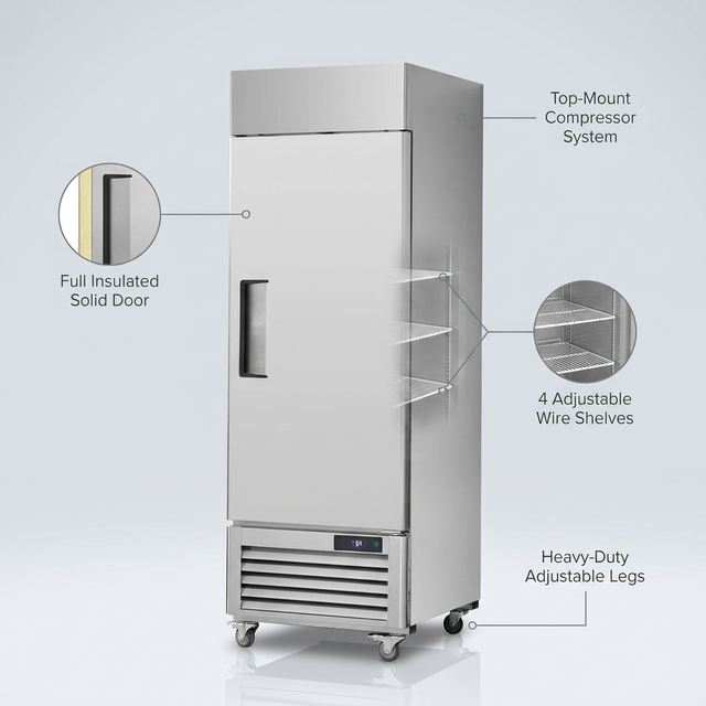27" Commercial Freezer Reach in Upright Freezer Single Door 4 Shelves Solid Door — Lifestyle