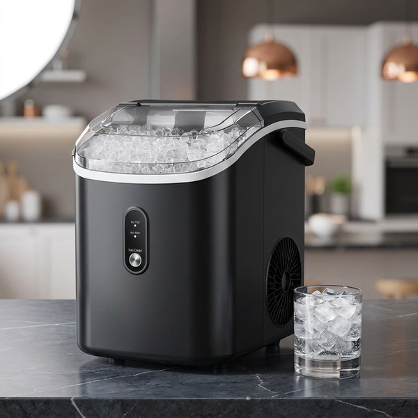 35Lbs/24H Nugget Ice Maker Countertop,Portable Ice Maker Machine with Auto-Cleaning, Black — Studio Shot