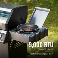 4-Burner Propane Gas Grill with Side Burner with Glass Viewing Window, Cabinet Style, Silver