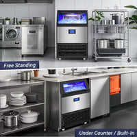 26.54 In. 450 Lbs. 24H Full/Half Size Cube Commercial Freestanding Ice Maker in Stainless Steel with 90 Lbs. Storage Bin