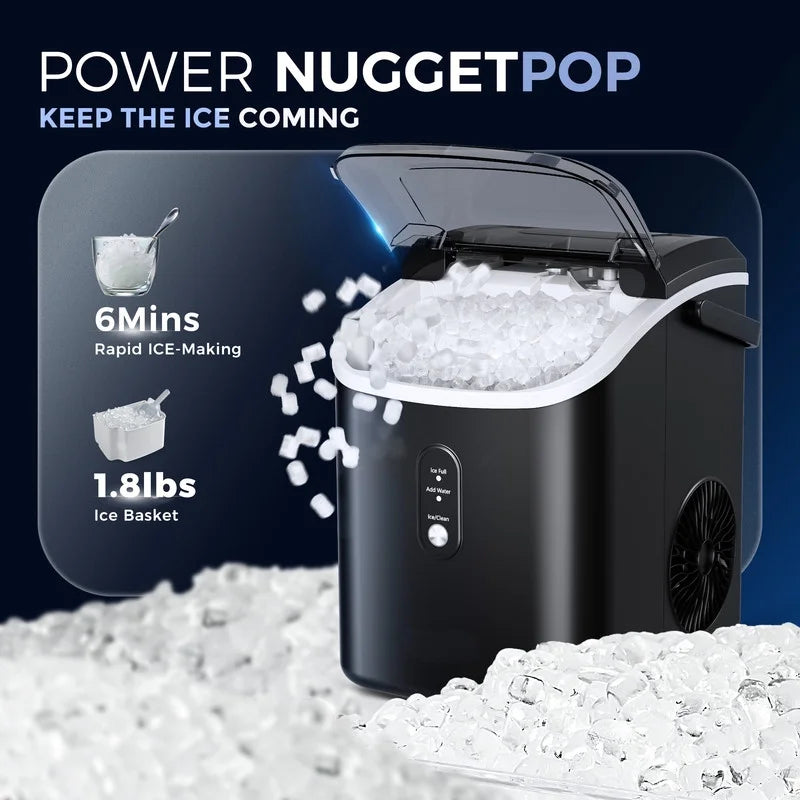 35Lbs/24H Nugget Ice Maker Countertop,Portable Ice Maker Machine with Auto-Cleaning, Black
