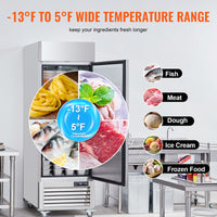 27" Commercial Freezer Reach in Upright Freezer Single Door 4 Shelves Solid Door