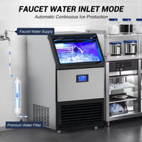 26.54 In. 450 Lbs. 24H Full/Half Size Cube Commercial Freestanding Ice Maker in Stainless Steel with 90 Lbs. Storage Bin